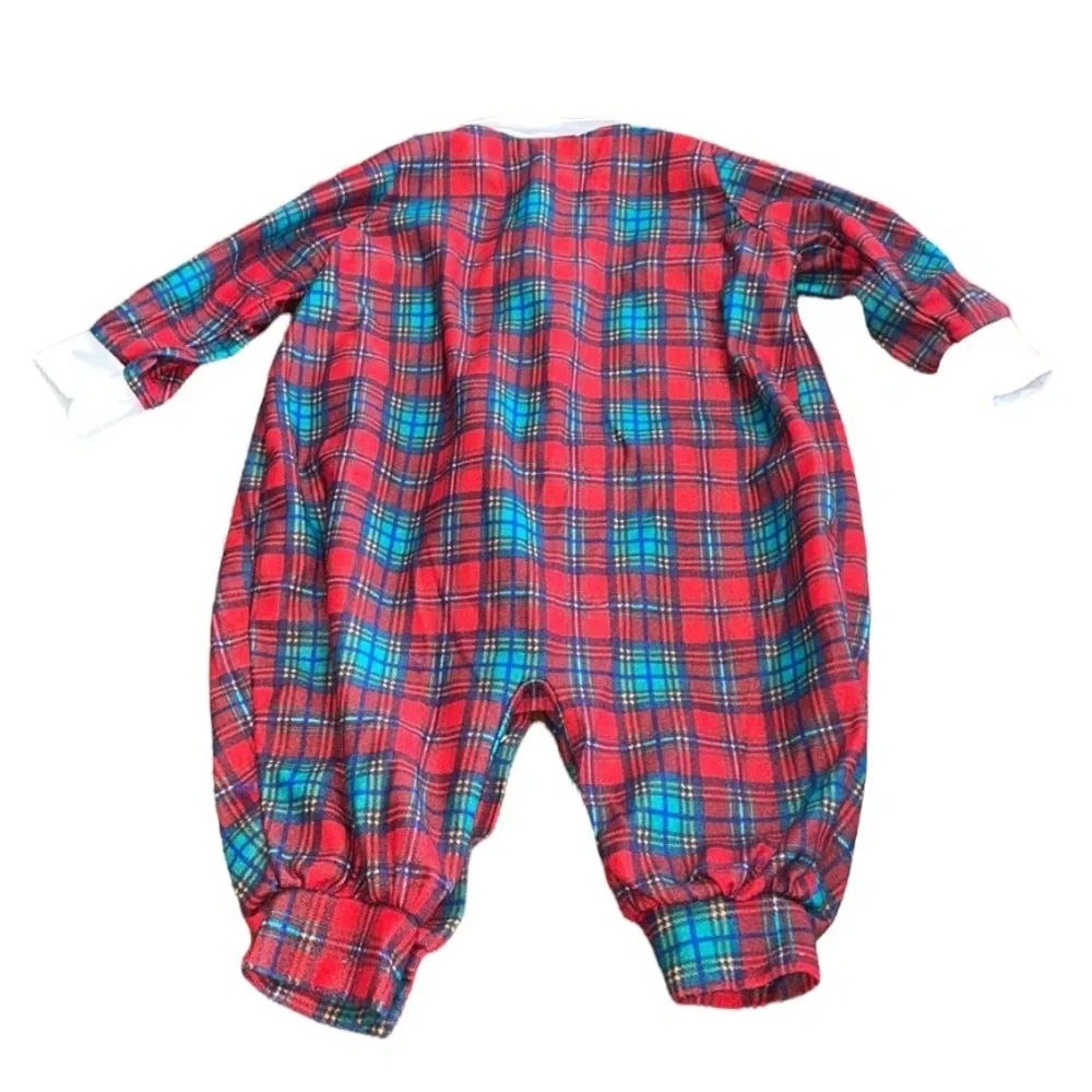 Vintage Playschool Christmas Holiday Red Plaid Onesie 90s Photo Size 6-12 Months